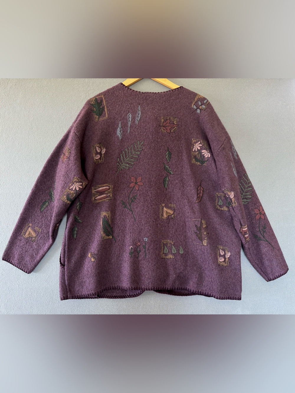 Vintage 90s Artisans Purple Botanical Cardigan Jacket USA Made XL - Picture 6 of 10